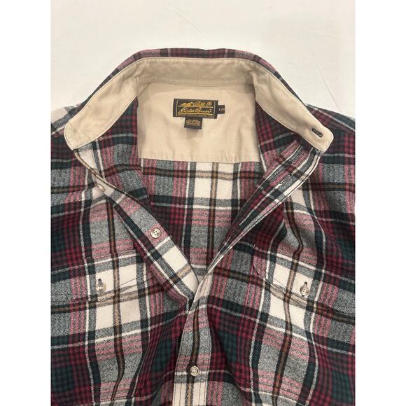 Eddie Bauer Men's Large 100% Wool Vintage 90's Red Green Tan Plaid Outdoor Shirt - Picture 9 of 10